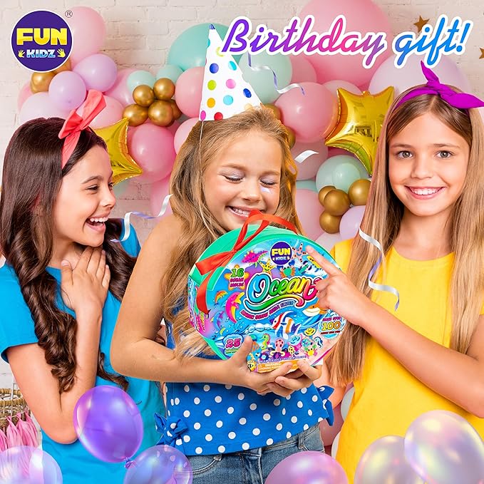 Ocean Magic Water Elves Toys Kit, FunKidz Aqua Squishy Craft Kit for Kids 25 Bright Ocean Colors Gel 16 Ocan Creature Molds Great Birthday Gift for Boys Girls Summer Activities