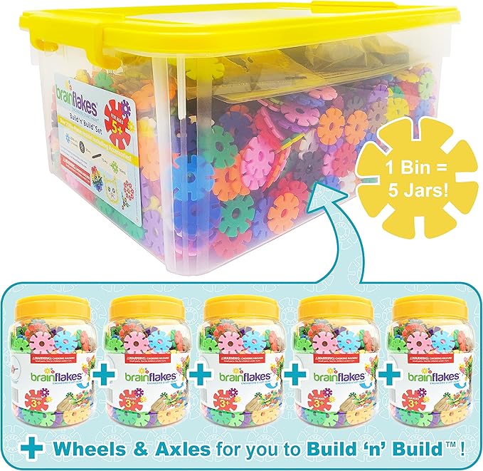 Brain Flakes 2500 Piece Build 'n' Build Kit - A Creative and Educational Alternative to Building Blocks - Wheel Pieces and Special Parts Included - A Great Stem Toy for Both Boys and Girls