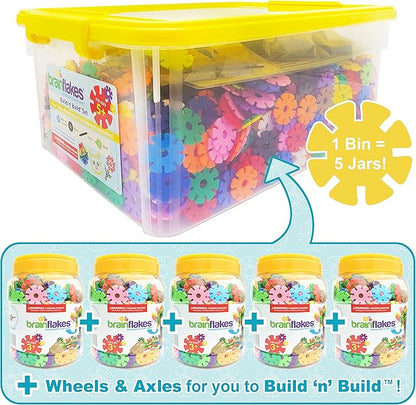 Brain Flakes 2500 Piece Build 'n' Build Kit - A Creative and Educational Alternative to Building Blocks - Wheel Pieces and Special Parts Included - A Great Stem Toy for Both Boys and Girls
