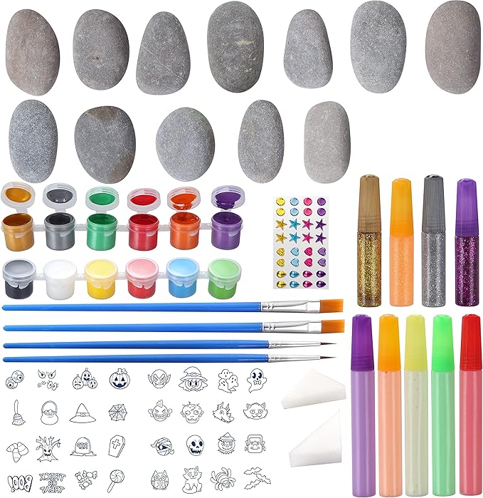 Klever Kits Halloween Rock Painting Kit for Kids, Glow in The Dark Rock Painting with Paint Tubs, Creativity Arts Crafts DIY Supplies Kit for Halloween, Kids Painting Gifts, Family Activity