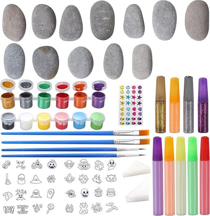 Klever Kits Halloween Rock Painting Kit for Kids, Glow in The Dark Rock Painting with Paint Tubs, Creativity Arts Crafts DIY Supplies Kit for Halloween, Kids Painting Gifts, Family Activity