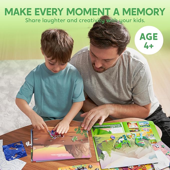 Klever Kits Foil Art Kit for Kids - Arts & Crafts Supplies, Mess Free Coloring, Dinosaur Foil Foam Stickers, Creative Travel Toys, Birthday Gifts for Boys & Girls Ages 4 and Up