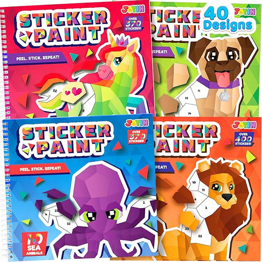 JOYIN 4-Pack Crafts for Kids Sticker Painting Book Gift Party Favor Creations 40 Pictures - Mess-Free Art Play for Kids' Creative Adventures at Home and While Traveling