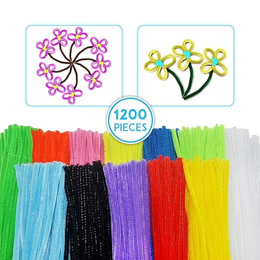 EpiqueOne 1300-Piece Arts & Craft Supply Set | Includes 1200 Chenille Pipe Cleaner Stems in 12 Colors & 100 Googly Eyes | Ideal for Use at Home & School for DIY Art & Craft Projects, Decoration & More