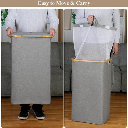 iEGrow Laundry Hamper with Lid, 110L Large Laundry Hamper with Handle and Lid, Collapsible Clothes Basket Organizer with Removable Inner Bag for Clothes Toys Towels - Grey