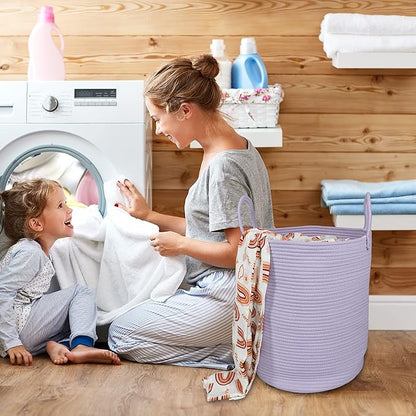 XUANGUO Rope Laundry Basket Hamper for Clothes Woven Storage Basket for Living Room Bedroom Boho Tall Rope Baskets for Blanket Toys Pillow Towels Baby Nursery Hamper Bin Large purple or lavender