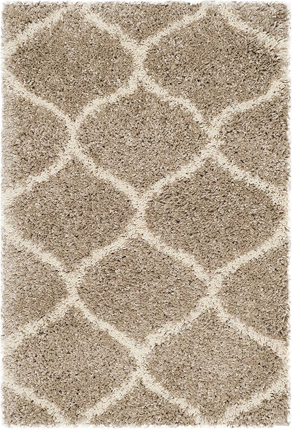 SAFAVIEH Hudson Shag Collection Accent Rug - 2' x 3', Beige & Ivory, Trellis Design, Non-Shedding & Easy Care, 2-inch Thick Ideal for High Traffic Areas in Entryway, Living Room, Bedroom (SGH280S)