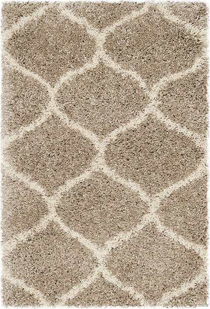 SAFAVIEH Hudson Shag Collection Accent Rug - 2' x 3', Beige & Ivory, Trellis Design, Non-Shedding & Easy Care, 2-inch Thick Ideal for High Traffic Areas in Entryway, Living Room, Bedroom (SGH280S)