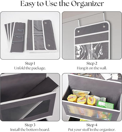 Giraffe Creation Over Door Organizer with 4 Large Capacity Pockets, Hanging Organizer Storage for Closet Bathroom Nursery Bedroom Dorm, Toys Cosmetics Sundries and Baby Essentials, Gray