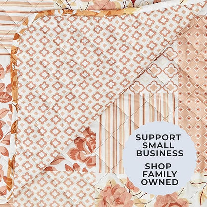 Great Bay Home Reversible Patchwork Loveseat Cover - Washable Slipcover Furniture Protector with Elastic Straps - Couch Cover for Dogs, Kids, and Pets - Box-Stitched Detail (Loveseat, Dusty Rose)