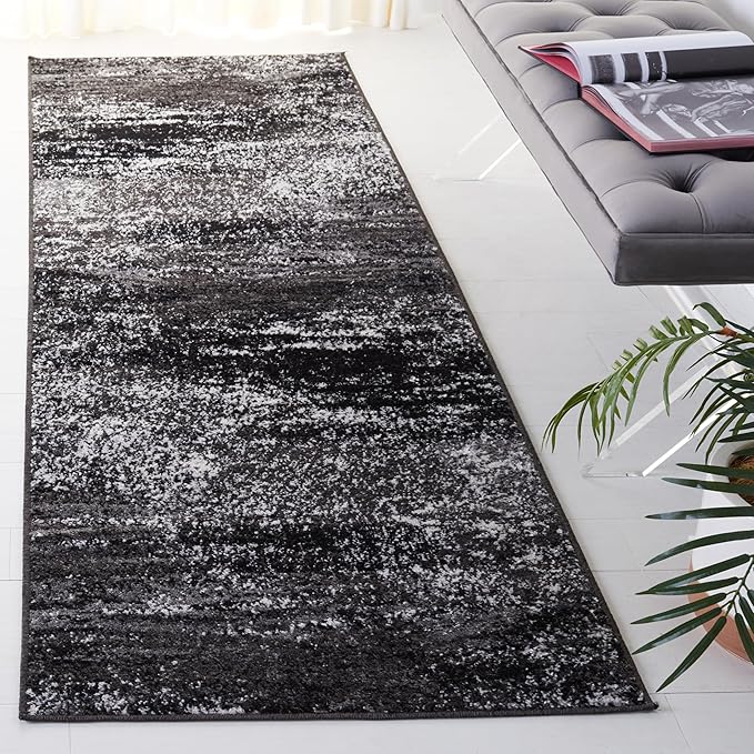 SAFAVIEH Adirondack Collection Runner Rug - 2'6" x 8', Silver & Black, Modern Abstract Design, Non-Shedding & Easy Care, Ideal for High Traffic Areas in Living Room, Bedroom (ADR112A)