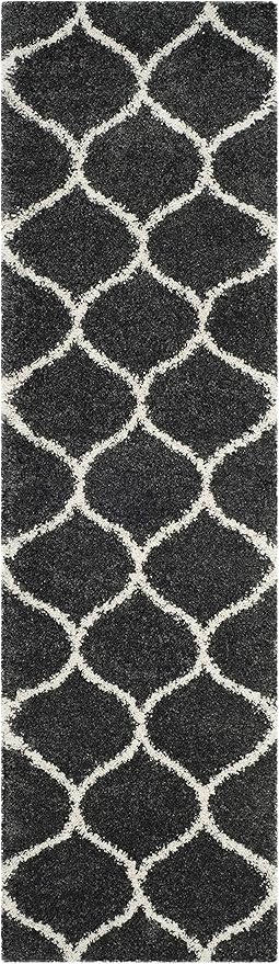 SAFAVIEH Hudson Shag Collection Runner Rug - 2'3" x 16', Dark Grey & Ivory, Trellis Design, Non-Shedding & Easy Care, 2-inch Thick Ideal for High Traffic Areas in Living Room, Bedroom (SGH280G)