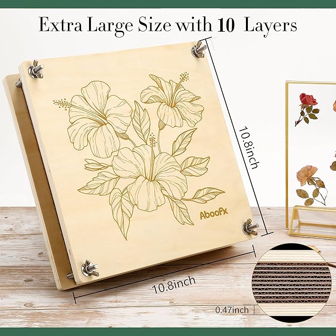 Aboofx Flower Press Kit, Craft Kits 11"x11" 10 Layers Wooden Flower Pressing Kit for Crafts Pressed Flowers & Plant Press for Spring DIY Craft Art, Preservation Kits for Bookmark Frame Flowers Drying