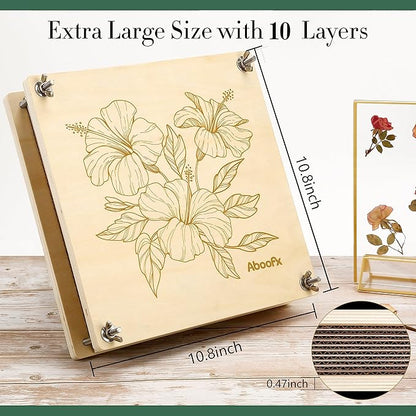 Aboofx Flower Press Kit, Craft Kits 11"x11" 10 Layers Wooden Flower Pressing Kit for Crafts Pressed Flowers & Plant Press for Spring DIY Craft Art, Preservation Kits for Bookmark Frame Flowers Drying