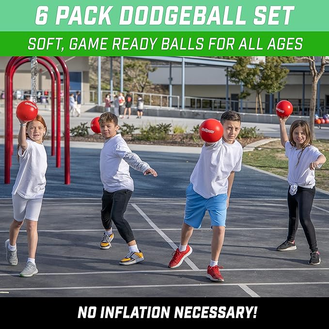 GoSports Soft Skin Foam Playground Dodgeballs - Set of 6 Includes Mesh Carry Bag