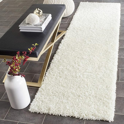 SAFAVIEH Athens Shag Collection Runner Rug - 2'3" x 8', White, Non-Shedding & Easy Care, 1.5-inch Thick Ideal for High Traffic Areas in Living Room, Bedroom (SGAS119B)