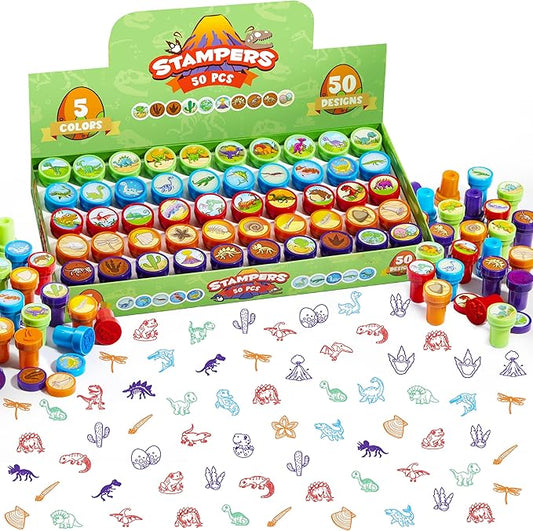 JOYIN 50PCS Dinosaur Stamps for Kids, 50 Different Designs, Fossils, Sea Dinosaurs, Stamps for Dinosaur Party Favor Bags, Easter Egg Stuffers, Halloween, Christmas, Birthday Gift