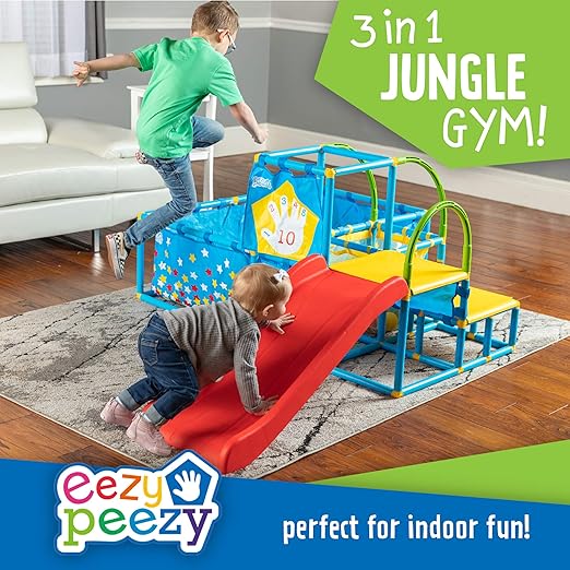 Eezy Peezy Active Play 3 in 1 Jungle Gym PlaySet – Includes Slide, Ball Pit, & Toss Target with 50 Colorful Balls