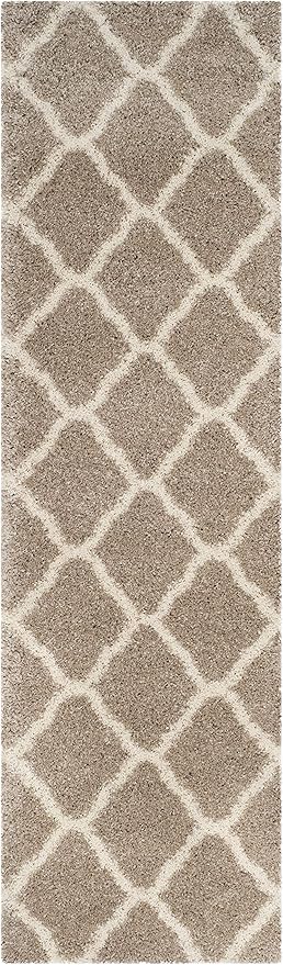 SAFAVIEH Hudson Shag Collection Runner Rug - 2'3" x 8', Beige & Ivory, Moroccan Trellis Design, Non-Shedding & Easy Care, 2-inch Thick Ideal for High Traffic Areas in Living Room, Bedroom (SGH283S)