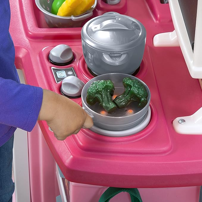 Step2 784200 Great Gourmet Kitchen | Durable Kids Kitchen Playset with Lights & Sounds | Pink Plastic Play Kitchen, 16.75 x 39 x 46 inches