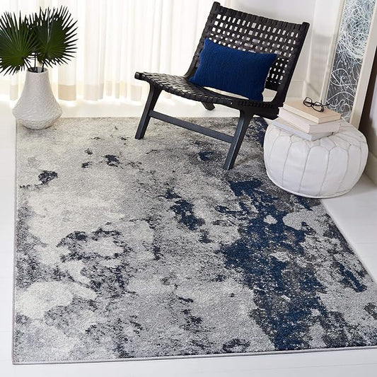 SAFAVIEH Adirondack Collection Accent Rug - 4' x 6', Navy & Grey, Modern Abstract Design, Non-Shedding & Easy Care, Ideal for High Traffic Areas in Entryway, Living Room, Bedroom (ADR134N)