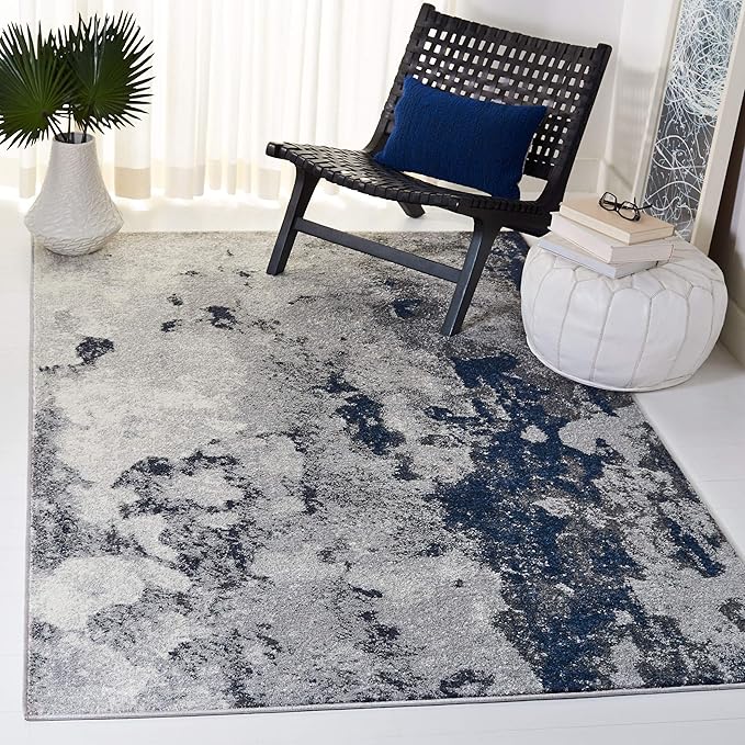 SAFAVIEH Adirondack Collection Area Rug - 6' x 9', Navy & Grey, Modern Abstract Design, Non-Shedding & Easy Care, Ideal for High Traffic Areas in Living Room, Bedroom (ADR134N)