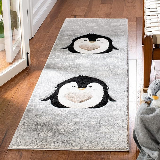 SAFAVIEH Carousel Kids Collection Runner Rug - 2'3" x 6', Light Grey & Black, Non-Shedding & Easy Care, Ideal for High Traffic Areas for Boys & Girls in Playroom, Nursery, Bedroom (CRK132F)