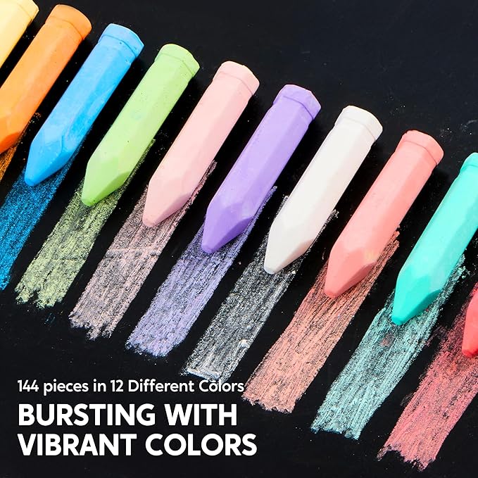JOYIN 144 PCS Cone Shaped Washable Sidewalk Chalks, Non-Toxic Jumbo Colored Chalk for Toddlers 1-3, Painting for Outdoor Art, School Supplies, Classroom Must Haves