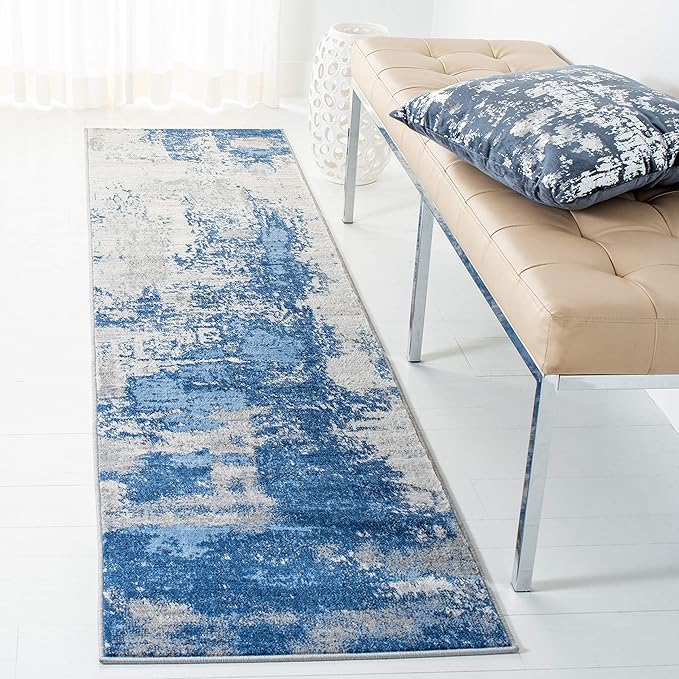 SAFAVIEH Jasper Collection Runner Rug - 2' x 8', Blue & Ivory, Modern Abstract Design, Non-Shedding & Easy Care, Ideal for High Traffic Areas in Living Room, Bedroom (JSP101M)