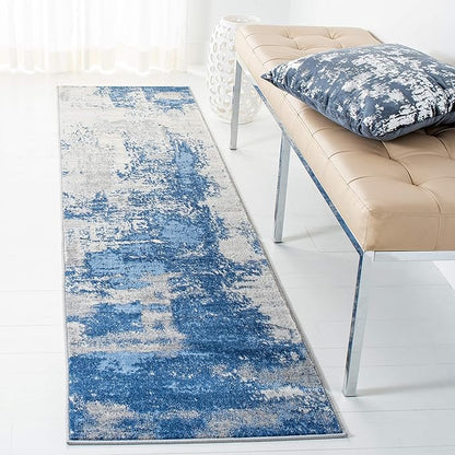 SAFAVIEH Jasper Collection Runner Rug - 2' x 8', Blue & Ivory, Modern Abstract Design, Non-Shedding & Easy Care, Ideal for High Traffic Areas in Living Room, Bedroom (JSP101M)