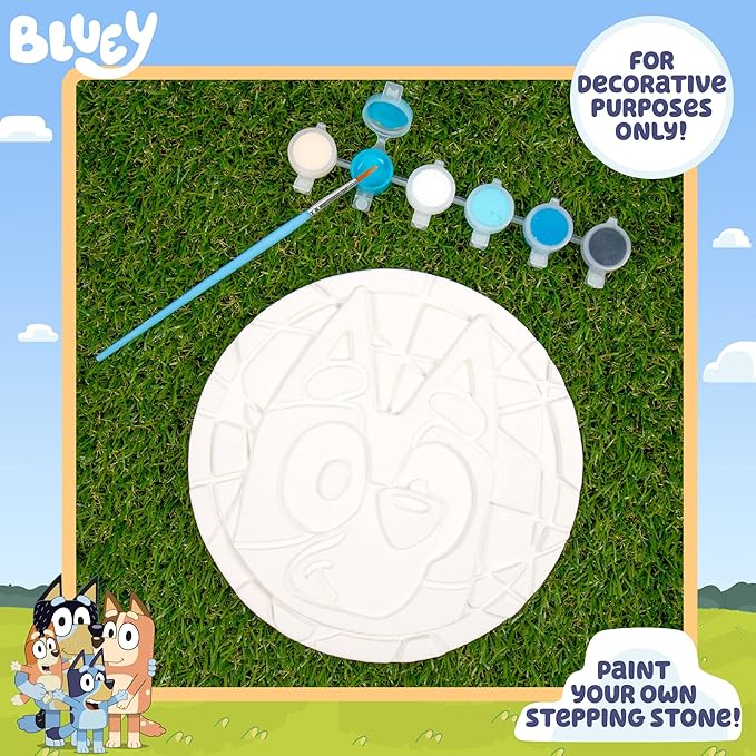 Bluey Paint Your Own Stepping Stone, Design 7 DIY Stone Art, Fun Kit for Kids, Less Mess Paintable Stones Art Set, Great Summer Activity Kids Ages 8, 9, 10, 11