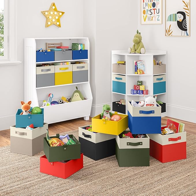 RiverRidge Kids storage bins - 10.5 Cube Storage Organizer with Handles – Gray Two-Tone closet organizers and storage for Toys, Shoes & More - Fits RiverRidge Cabinets