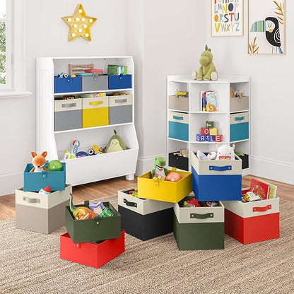 RiverRidge Kids storage bins 2 Pack Cube Storage Organizer with Handles - 10.5 Inch Two-Tone Polyester Canvas closet organizers and storage for Toys, Shoes & More - Fits RiverRidge Cabinets