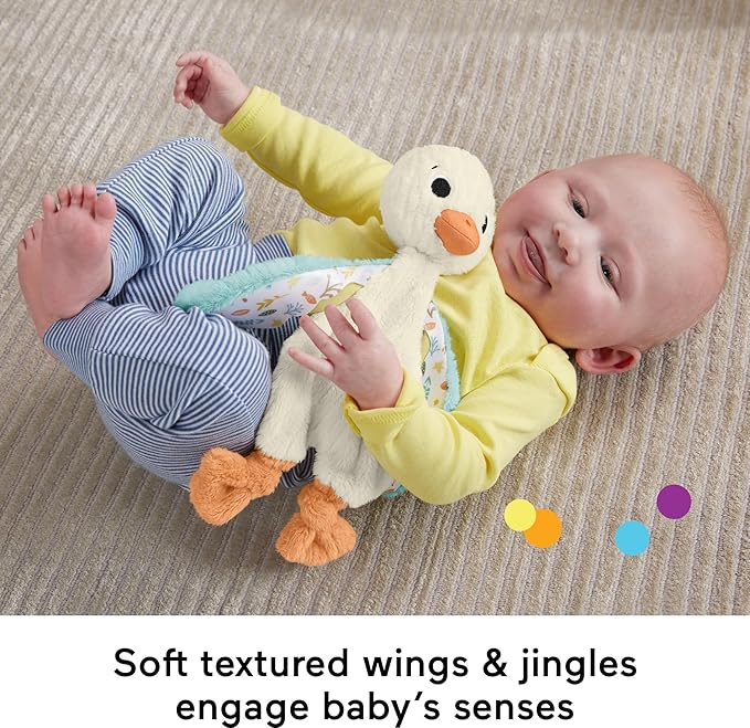 Fisher Price Baby Sensory Toy Snuggle Up Goose Plush with Jingle Sounds for Developmental Play Newborns Ages 3+ Months