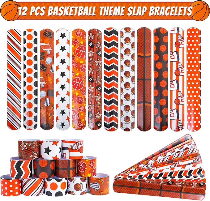 Basketball Party Favors Set 72 PCS Basketball Slap Bracelets Straws Tattoo Stickers Mini Stress Ball Silicone Bracelets Gift Bags for Kids Adults Sports Basketball Birthday Gift Classroom Rewards