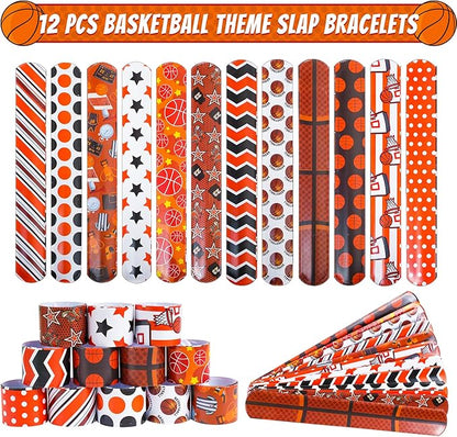 Basketball Party Favors Set 72 PCS Basketball Slap Bracelets Straws Tattoo Stickers Mini Stress Ball Silicone Bracelets Gift Bags for Kids Adults Sports Basketball Birthday Gift Classroom Rewards