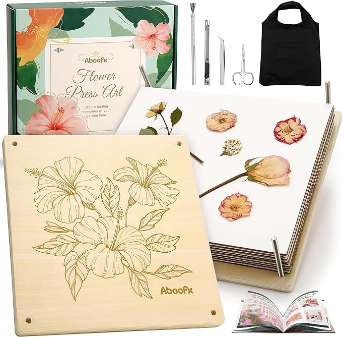 Aboofx Flower Press Kit, Craft Kits 11"x11" 10 Layers Wooden Flower Pressing Kit for Crafts Pressed Flowers & Plant Press for Spring DIY Craft Art, Preservation Kits for Bookmark Frame Flowers Drying