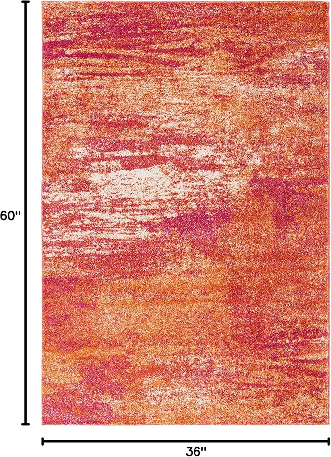 SAFAVIEH Evoke Collection 3' x 5' Ivory / Orange EVK272P Modern Abstract Non-Shedding Living Room Bedroom Accent Rug