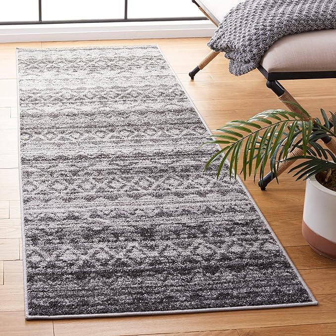SAFAVIEH Adirondack Collection Runner Rug - 2'6" x 10', Ivory & Charcoal, Moroccan Boho Distressed Design, Non-Shedding & Easy Care, Ideal for High Traffic Areas in Living Room, Bedroom (ADR119N)