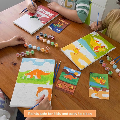 BONNYCO Paint by Numbers Kit for Kids Dinosaurs Pack 3 Canvas Paint by Number Canvas, Dinosaurs Gifts for Boys, Arts and Crafts, Kids Paint by Number Kits, Pre Drawn Canvas for Painting for Kids