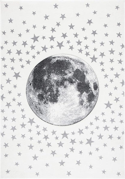 SAFAVIEH Carousel Kids Collection 6'7" Square Ivory/Grey CRK135A Moon & Stars Non-Shedding Playroom Nursery Bedroom Area Rug