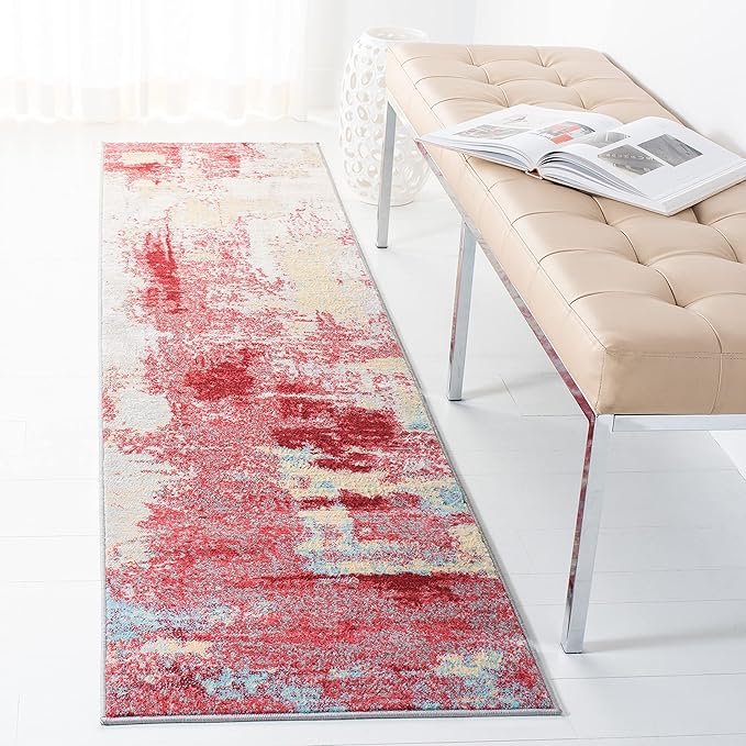 SAFAVIEH Jasper Collection Runner Rug - 2' x 8', Red & Ivory, Modern Abstract Design, Non-Shedding & Easy Care, Ideal for High Traffic Areas in Living Room, Bedroom (JSP101Q)