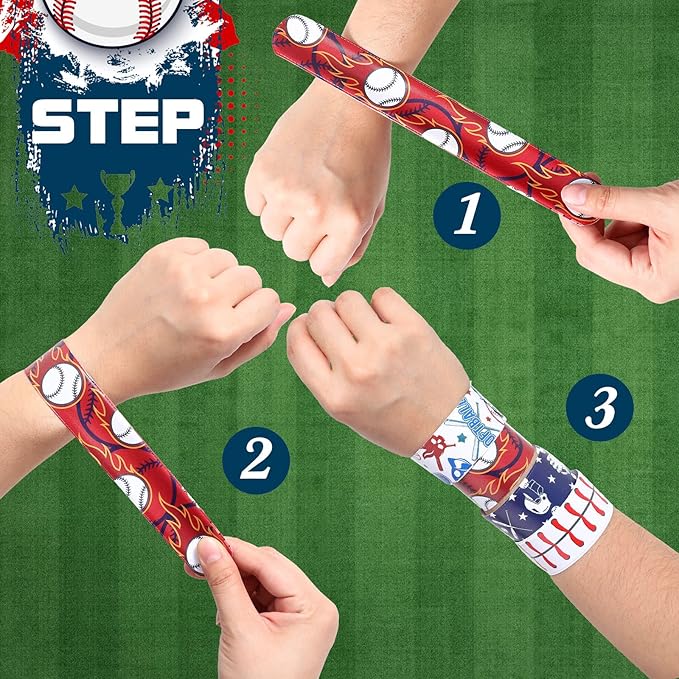 Aoriher 72 Pcs Basketball Slap Bracelets Basketball Wristbands Bracelets Bulk for Basketball Party Favors Sport Themed Bracelet(Baseball)