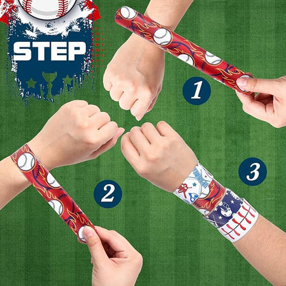 Aoriher 72 Pcs Basketball Slap Bracelets Basketball Wristbands Bracelets Bulk for Basketball Party Favors Sport Themed Bracelet(Baseball)