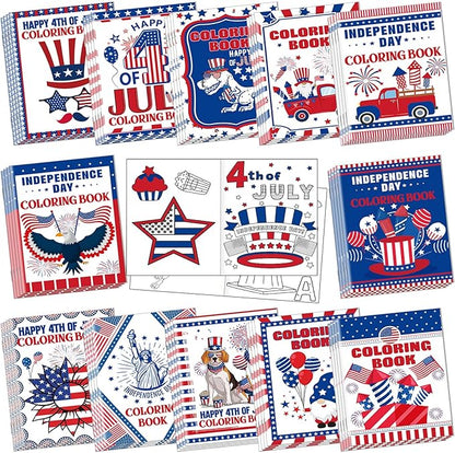 Fulmoon 48 Pcs 4th of July Coloring Books School Activity Supplies Art Creativity Assorted Independence Day Memorial Day Party Favors, DIY Patriotic Color Booklets Gifts for Boys and Girls