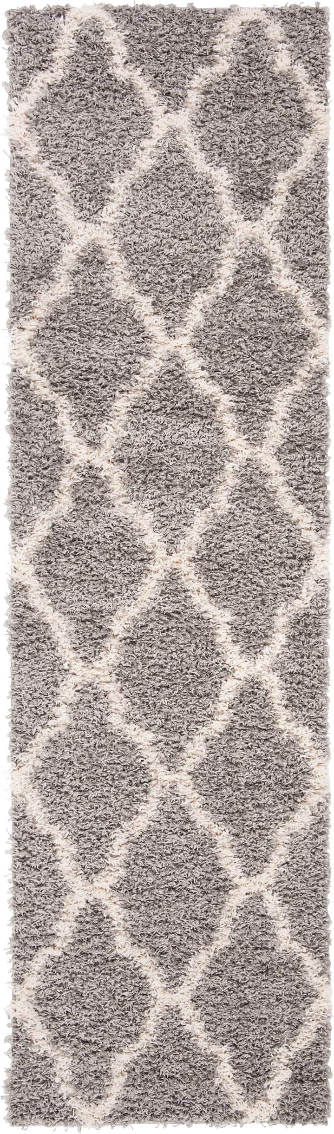 SAFAVIEH Dallas Shag Collection 2'3" x 8' Grey/Ivory SGDS257G Trellis Non-Shedding Living Room Bedroom Dining Room Entryway Plush 1.5-inch Thick Runner Rug