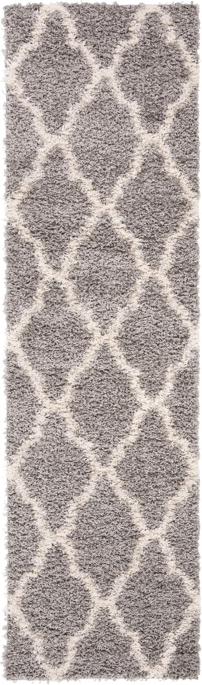 SAFAVIEH Dallas Shag Collection 2'3" x 10' Grey/Ivory SGDS257G Trellis Non-Shedding Living Room Bedroom Dining Room Entryway Plush 1.5-inch Thick Runner Rug