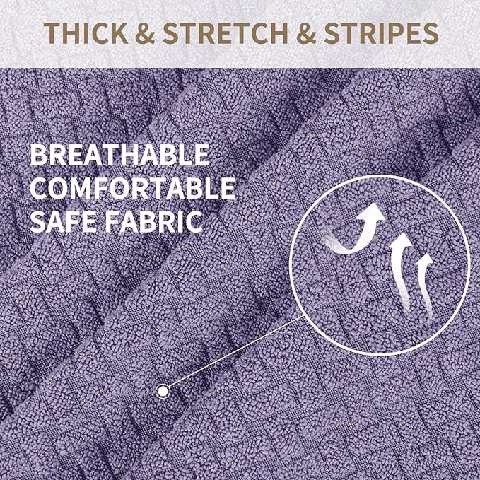 JIVINER 8-Piece Recliner Sofa Covers Stretch Jacquard Couch Covers for Recliner Slipcovers for Living Room 3 Cushion Soft Recliner Protector with Pocket (Sofa Recliner, Light Purple)