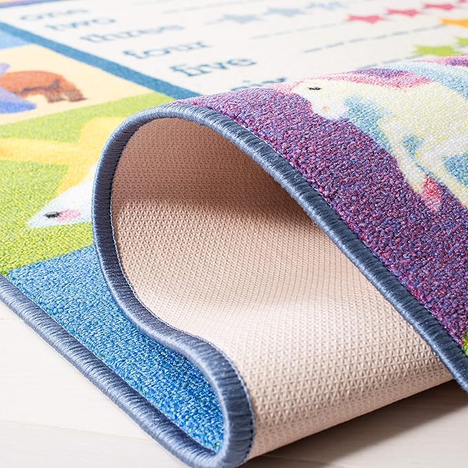 SAFAVIEH Kids Playhouse Collection Accent Rug - 3'3" x 5'3", Beige & Blue, Non-Shedding Machine Washable & Slip Resistant Ideal for High Traffic Areas for Boys & Girls in Playroom (KPH225A)