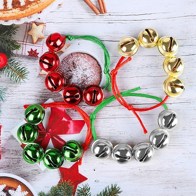 Cooraby 24 Pieces Assorted Colors Christmas Jingle Bell Bracelets Adjustable Christmas Bracelets with Metal Bells for Holiday Party Favors